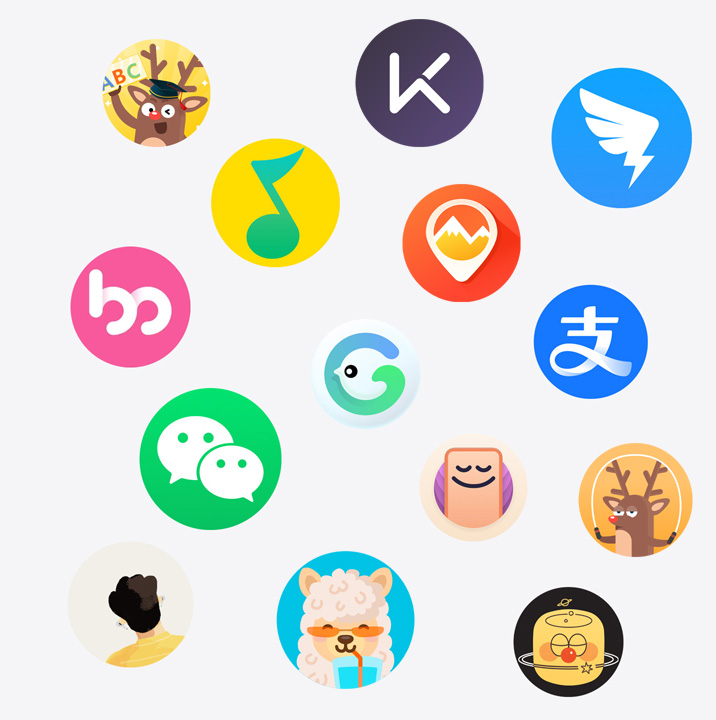 Apple Watch app 图标，包括 Keep、微信、支付宝、钉钉等。