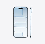 天蓝色 iPhone Air，正面外观展示屏幕顶部居中的灵动岛；侧面外观展示超纤薄外形、侧边按钮和相机控制按钮。